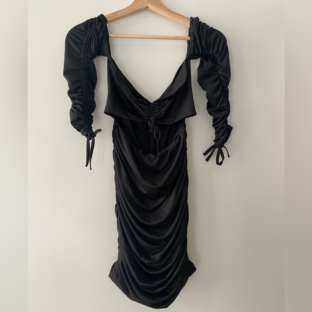 Off the shoulders black mini dress